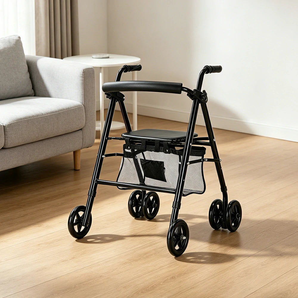 LIVARA Multifunctional Walker with Lightweight Aluminium Frame and Foldable Seat for Elderly Home and Outdoor Support