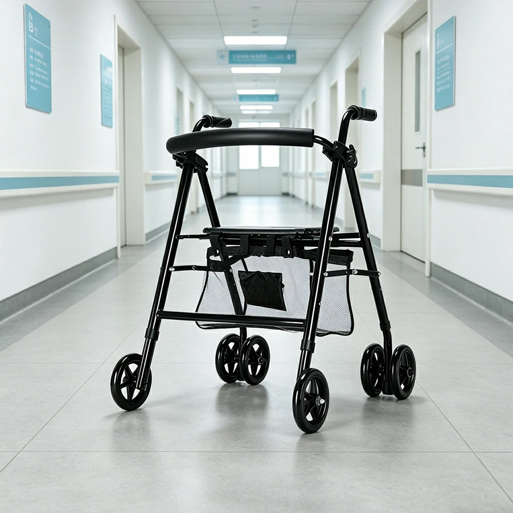 LIVARA Multifunctional Walker with Lightweight Aluminium Frame and Foldable Seat for Elderly Home and Outdoor Support