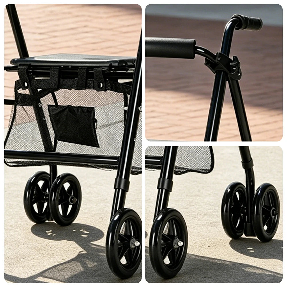 LIVARA Multifunctional Walker with Lightweight Aluminium Frame and Foldable Seat for Elderly Home and Outdoor Support