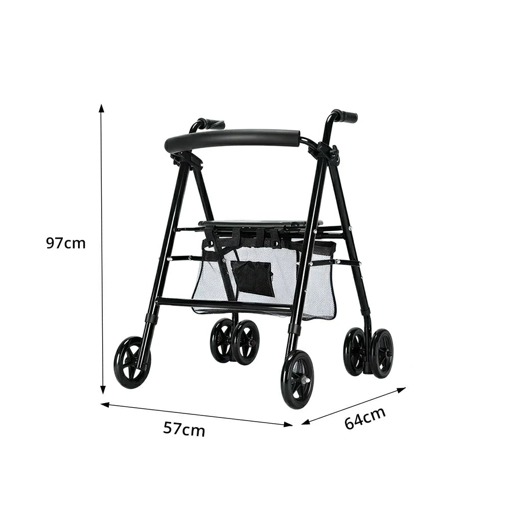 LIVARA Multifunctional Walker with Lightweight Aluminium Frame and Foldable Seat for Elderly Home and Outdoor Support