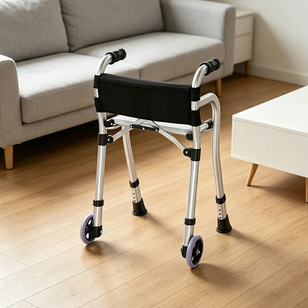 LIVARA Lightweight Wheeled Walker with Aviation Aluminium Frame and Quick Fold for Elderly Home and Outdoor Support
