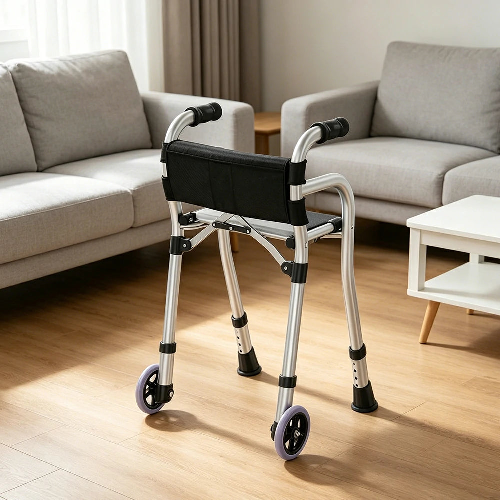 LIVARA Lightweight Wheeled Walker with Aviation Aluminium Frame and Quick Fold for Elderly Home and Outdoor Support
