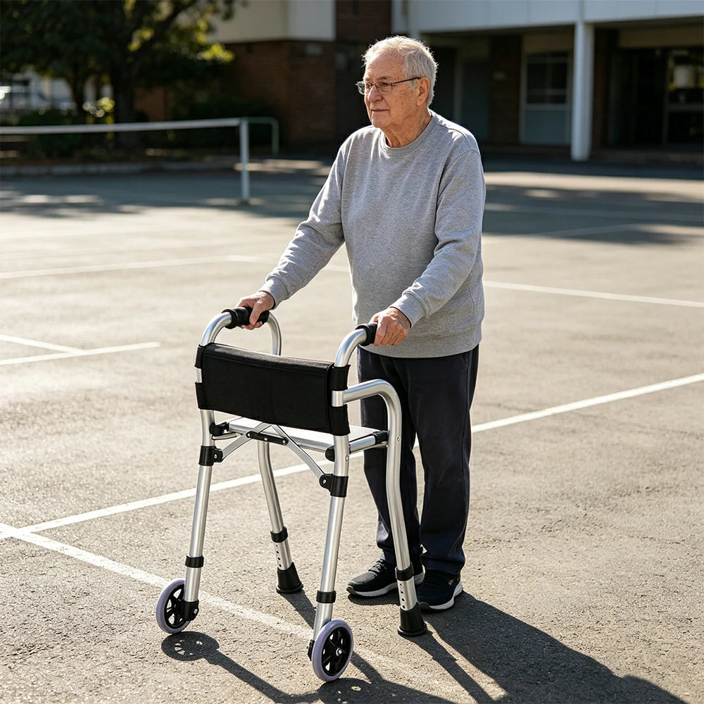 LIVARA Lightweight Wheeled Walker with Aviation Aluminium Frame and Quick Fold for Elderly Home and Outdoor Support