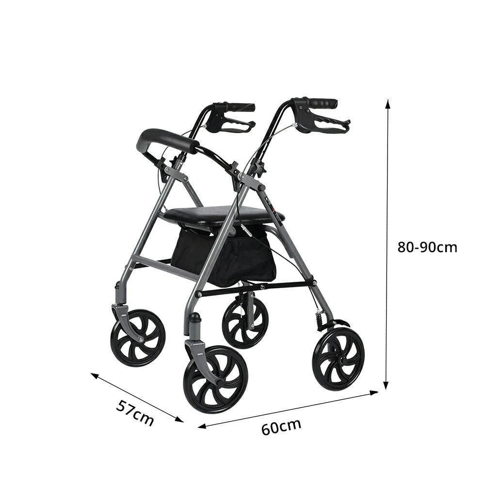LIVARA Multifunctional Walker with Dual Brakes and Foldable Design for Stable Elderly Home and Outdoor Support - Grey