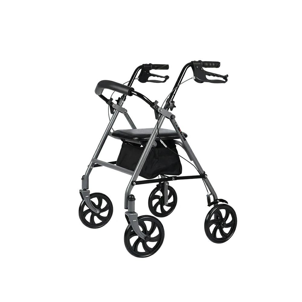 LIVARA Multifunctional Walker with Dual Brakes and Foldable Design for Stable Elderly Home and Outdoor Support - Grey