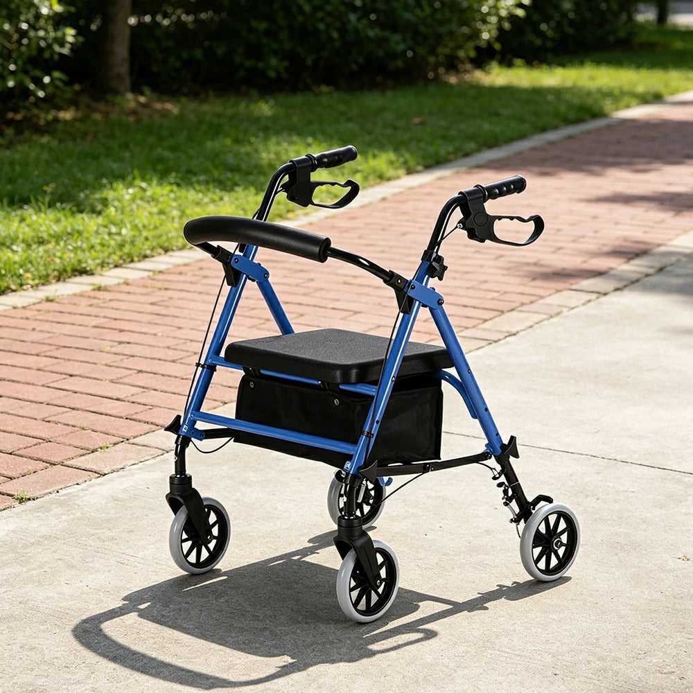 LIVARA Multifunctional Walker with Dual Brakes and Foldable Design for Stable Elderly Home and Outdoor Support - Blue