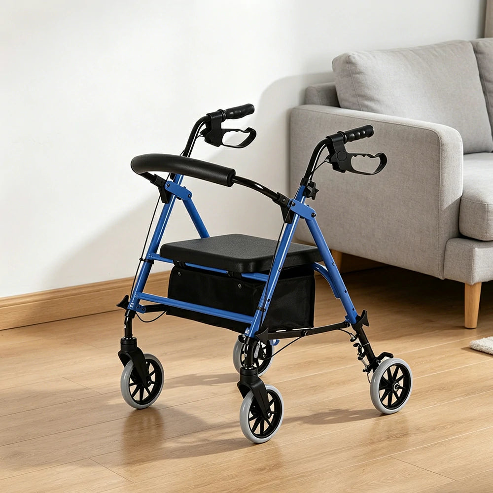LIVARA Multifunctional Walker with Dual Brakes and Foldable Design for Stable Elderly Home and Outdoor Support - Blue