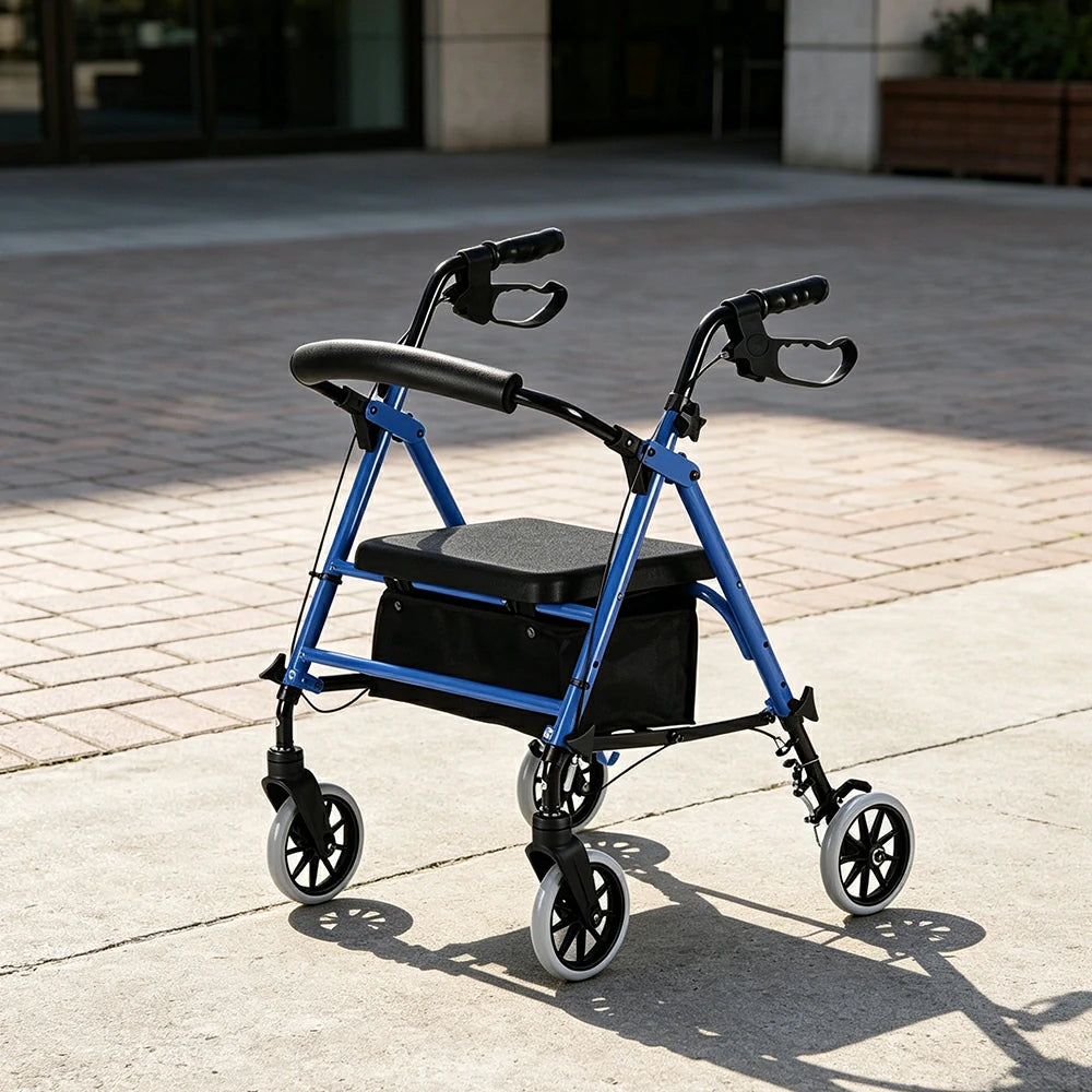 LIVARA Multifunctional Walker with Dual Brakes and Foldable Design for Stable Elderly Home and Outdoor Support - Blue