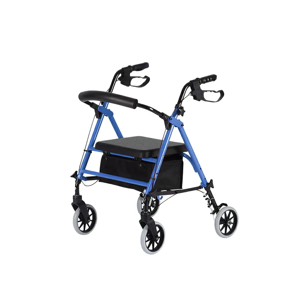 LIVARA Multifunctional Walker with Dual Brakes and Foldable Design for Stable Elderly Home and Outdoor Support - Blue