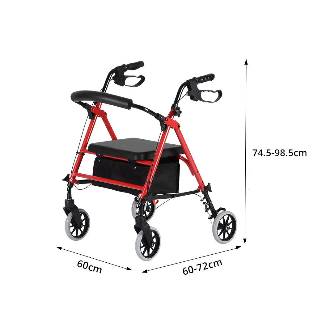 LIVARA Multifunctional Walker with Dual Brakes and Foldable Design for Stable Elderly Home and Outdoor Support - Red