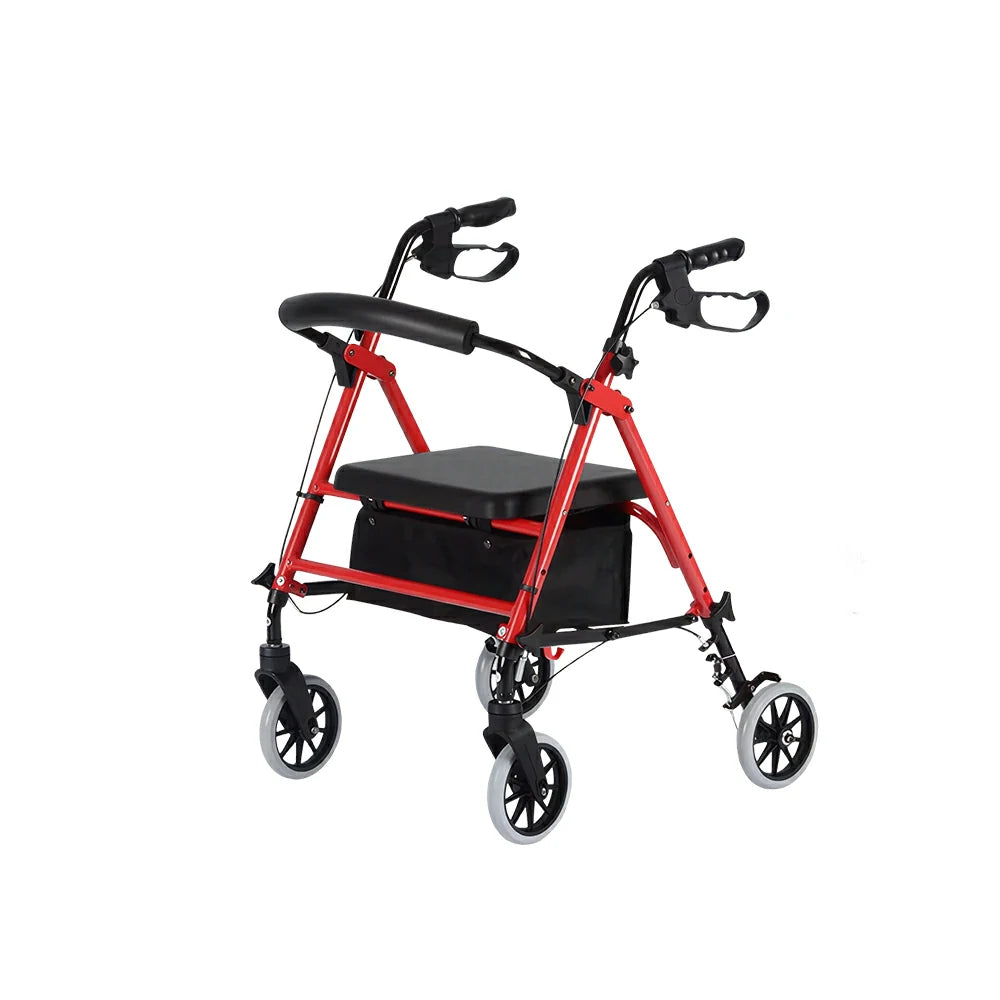 LIVARA Multifunctional Walker with Dual Brakes and Foldable Design for Stable Elderly Home and Outdoor Support - Red
