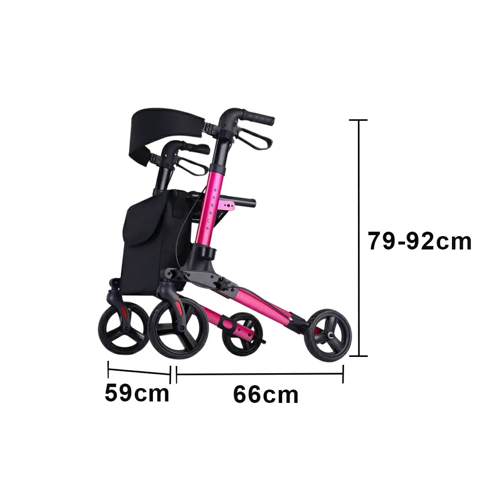 LIVARA Lightweight Walker with Aviation Aluminium Frame and Foldable Seat for Elderly Home and Outdoor Support - Rose Red