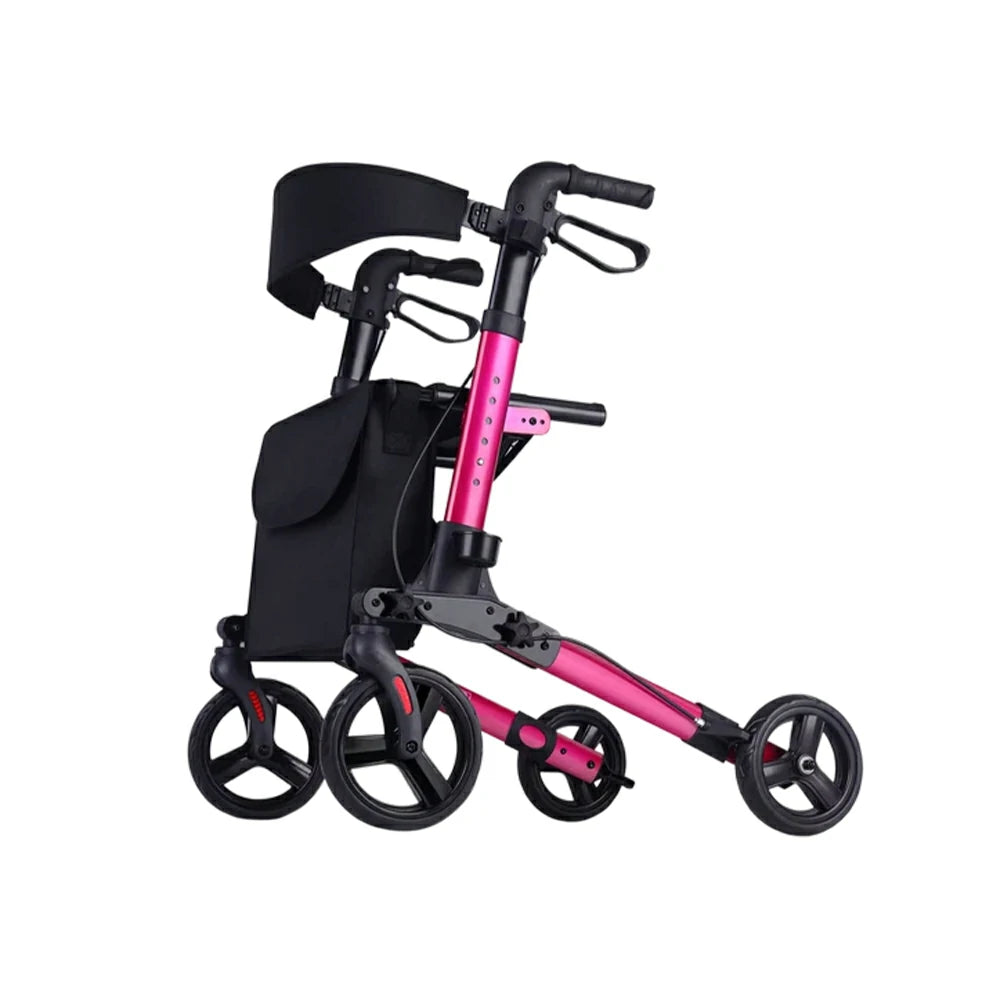 LIVARA Lightweight Walker with Aviation Aluminium Frame and Foldable Seat for Elderly Home and Outdoor Support - Rose Red