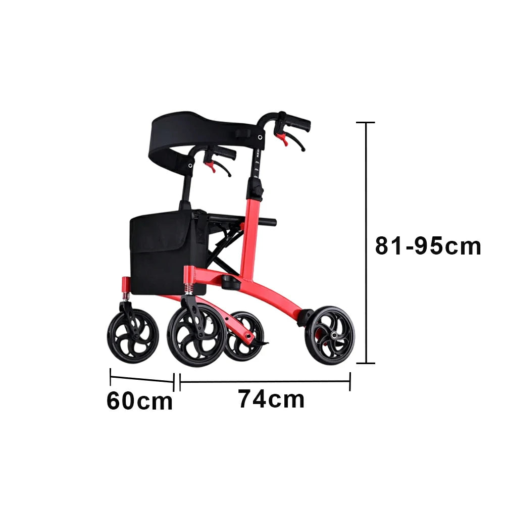 LIVARA Lightweight Walker with Aviation Aluminium Frame and Foldable Seat for Elderly Home and Outdoor Support - Red