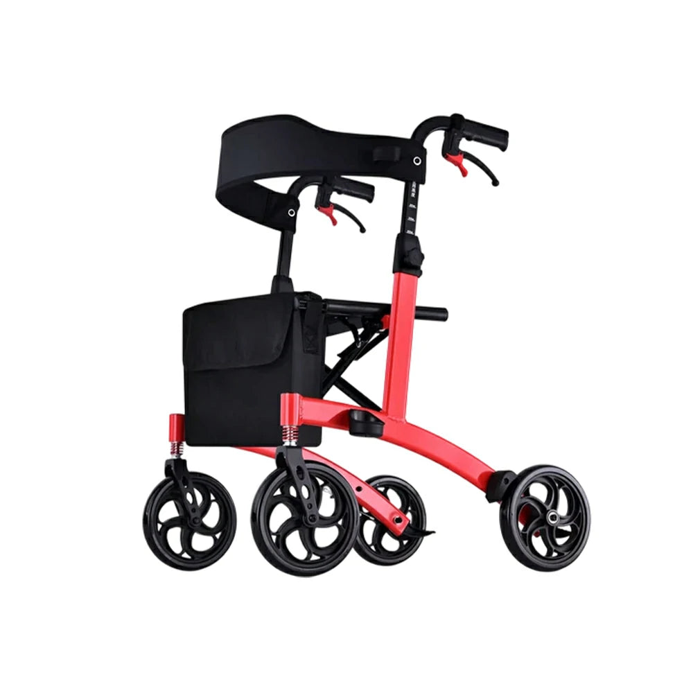 LIVARA Lightweight Walker with Aviation Aluminium Frame and Foldable Seat for Elderly Home and Outdoor Support - Red