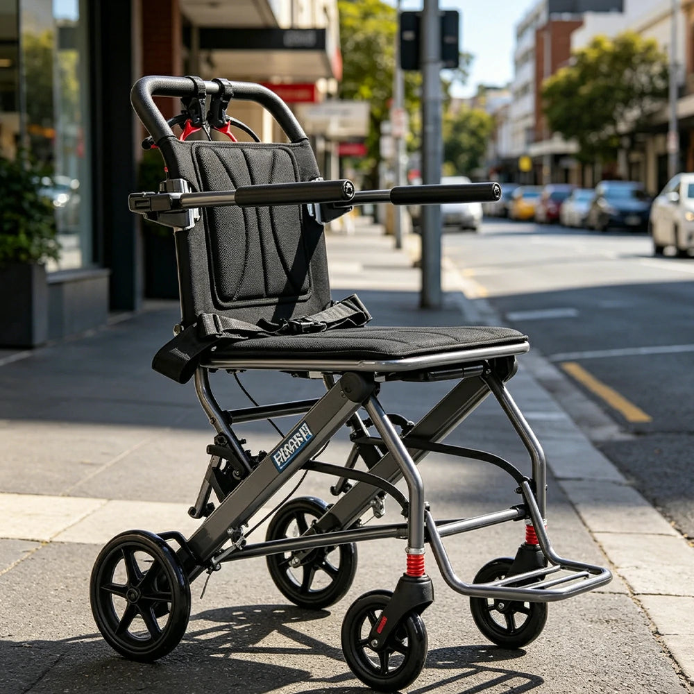 LIVARA Lightweight Foldable Walker with Pull-Handle Design and Aluminium Frame for Daily Mobility and Travel Support - Grey
