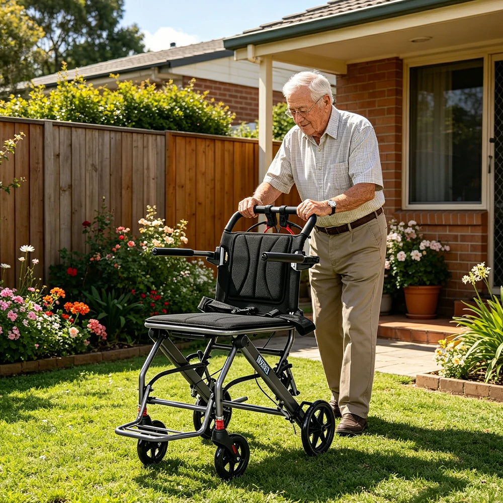 LIVARA Lightweight Foldable Walker with Pull-Handle Design and Aluminium Frame for Daily Mobility and Travel Support - Grey