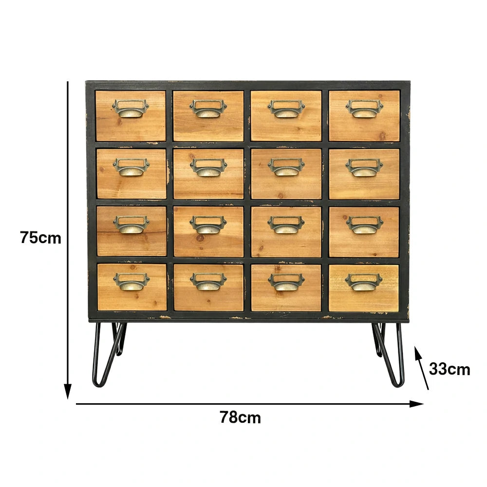 LIVARA Vintage Wooden Storage Cabinet Multi Drawer Organizer Solid Wood Rustic Cabinet with Label Holders