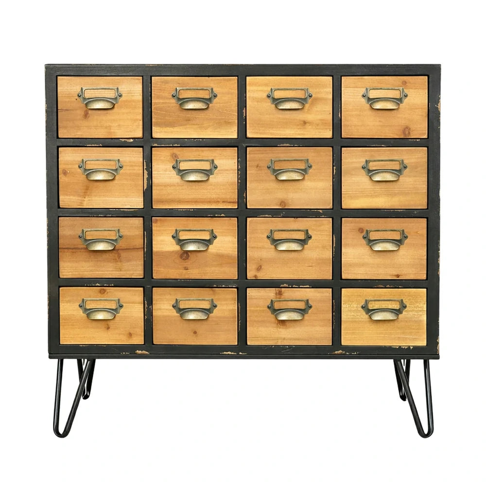 LIVARA Vintage Wooden Storage Cabinet Multi Drawer Organizer Solid Wood Rustic Cabinet with Label Holders