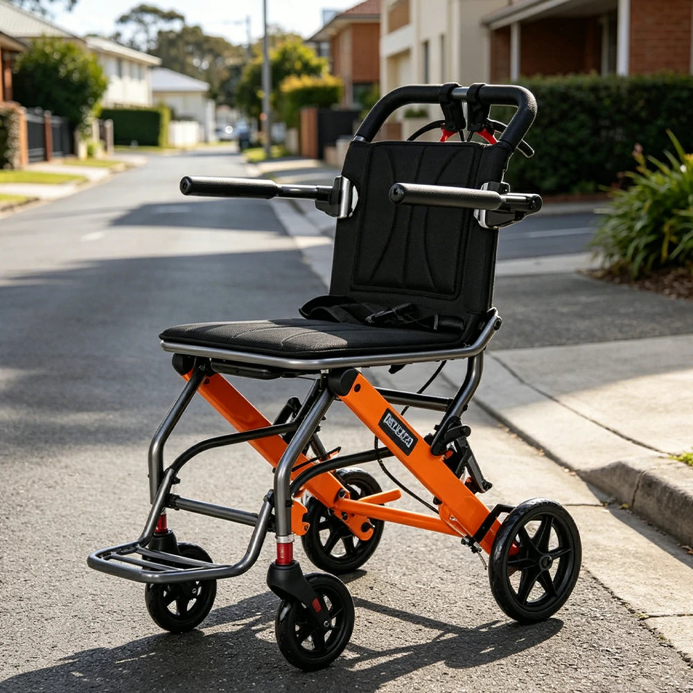 LIVARA Lightweight Foldable Walker with Pull-Handle Design and Aluminium Frame for Daily Mobility and Travel Support - Orange