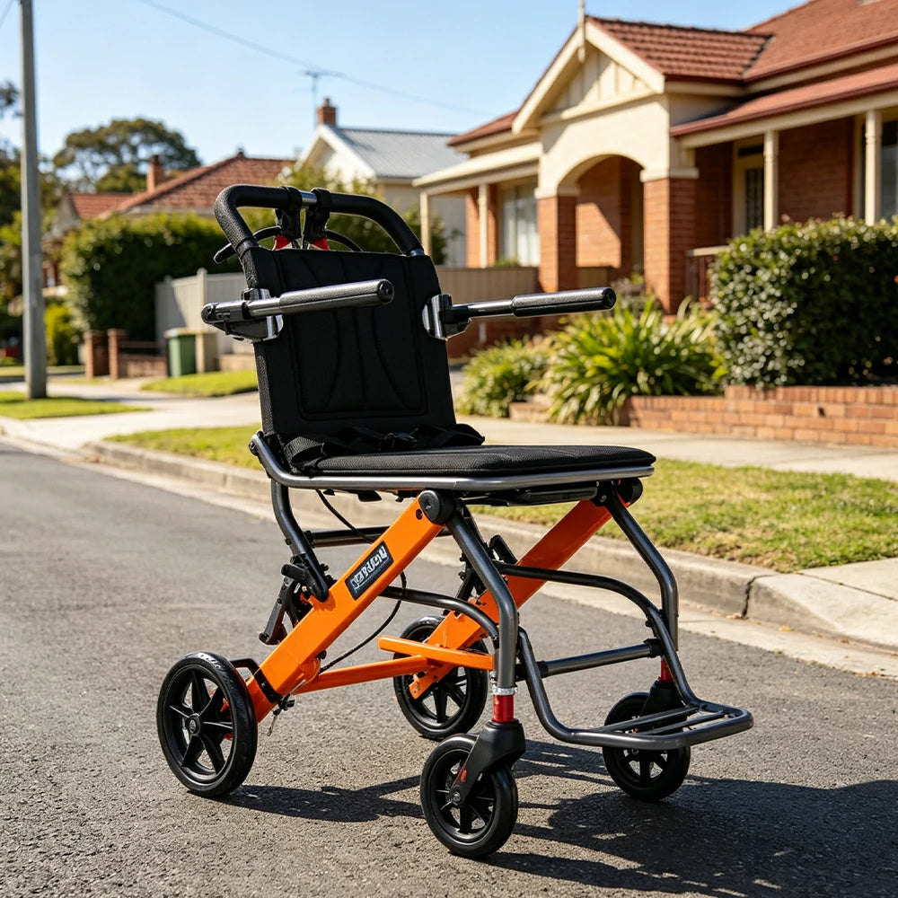 LIVARA Lightweight Foldable Walker with Pull-Handle Design and Aluminium Frame for Daily Mobility and Travel Support - Orange
