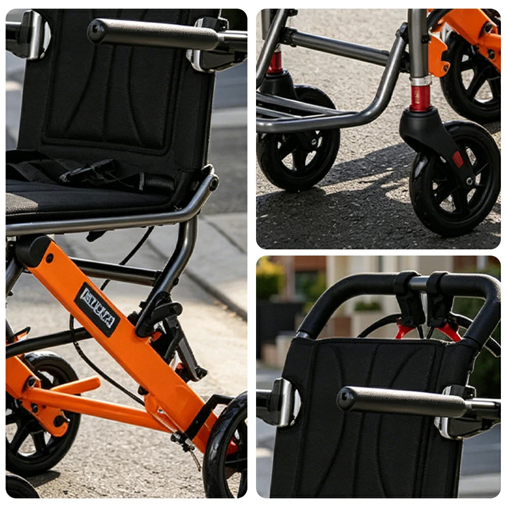 LIVARA Lightweight Foldable Walker with Pull-Handle Design and Aluminium Frame for Daily Mobility and Travel Support - Orange
