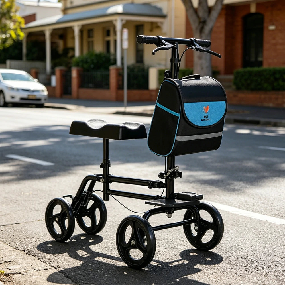 LIVARA Knee Walker with Rehabilitation Support and Foldable Portable Design for Home and Outdoor Mobility - Black