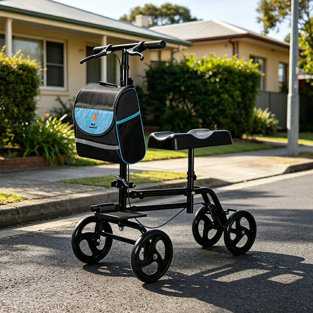 LIVARA Knee Walker with Rehabilitation Support and Foldable Portable Design for Home and Outdoor Mobility - Black