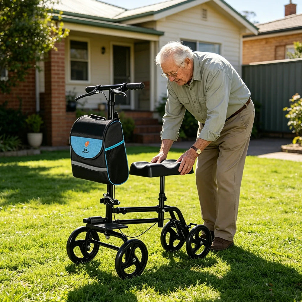 LIVARA Knee Walker with Rehabilitation Support and Foldable Portable Design for Home and Outdoor Mobility - Black