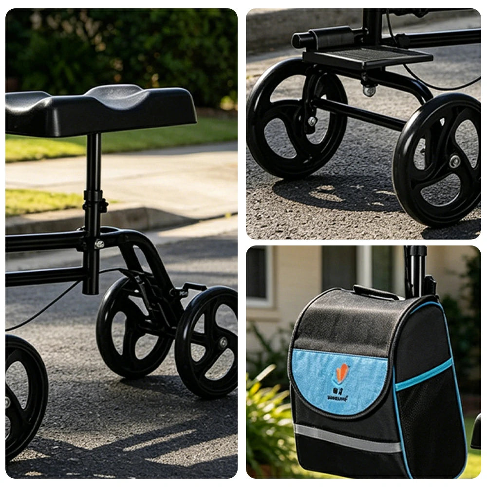 LIVARA Knee Walker with Rehabilitation Support and Foldable Portable Design for Home and Outdoor Mobility - Black