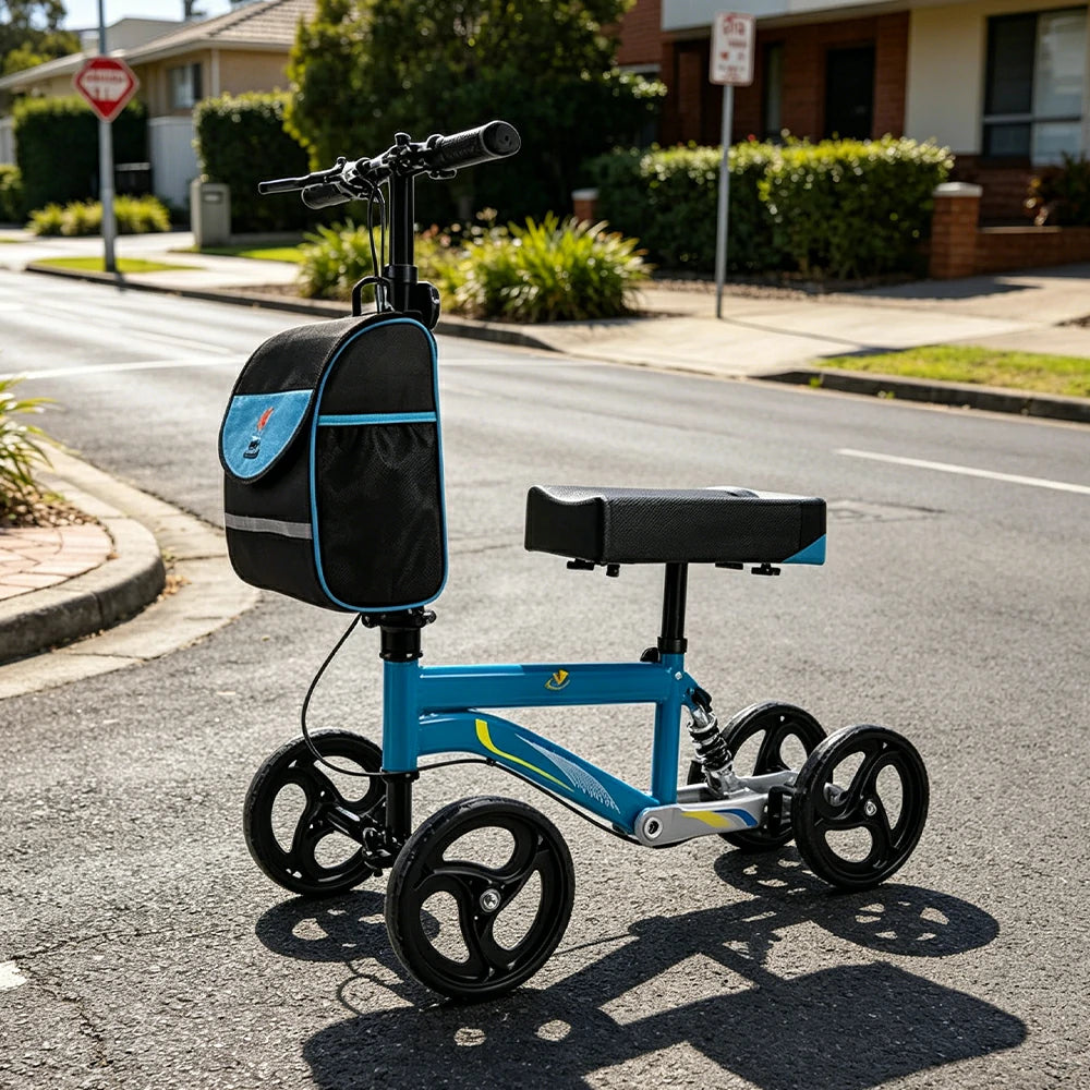 LIVARA Knee Walker with Rehabilitation Support and Foldable Portable Design for Home and Outdoor Mobility - Blue