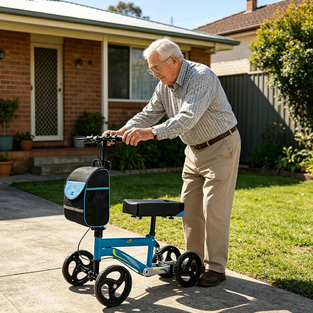 LIVARA Knee Walker with Rehabilitation Support and Foldable Portable Design for Home and Outdoor Mobility - Blue