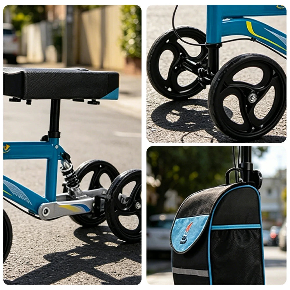 LIVARA Knee Walker with Rehabilitation Support and Foldable Portable Design for Home and Outdoor Mobility - Blue