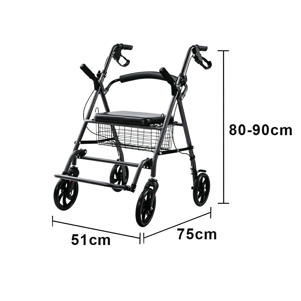 LIVARA Multifunctional Walker with Dual Hand Brakes, Shopping Basket and Foldable Design for Home Care and Daily Mobility