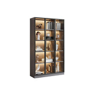 LIVARA 90/120cm 5-Tier Display Cabinet - Triple Door Tempered Glass Storage with LED Lighting for Living Room - Light Grey