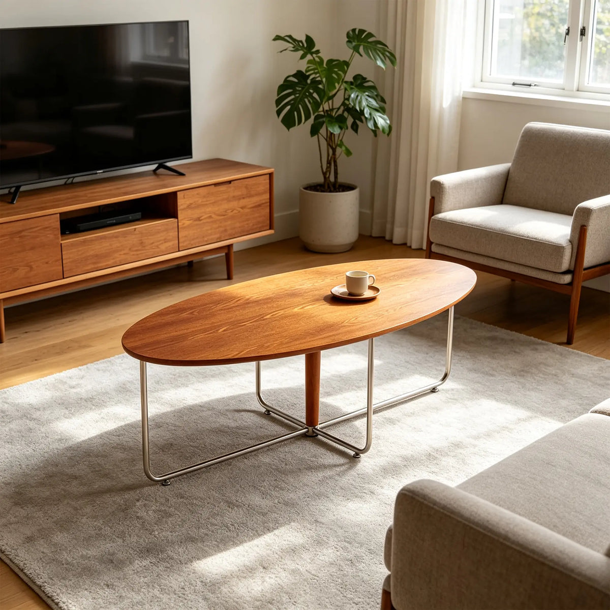 LIVARA Bauhaus Coffee Table Soft Curved Design Rounded Edges Spacious Top for Living Room Sofa Area Lounge - Brown