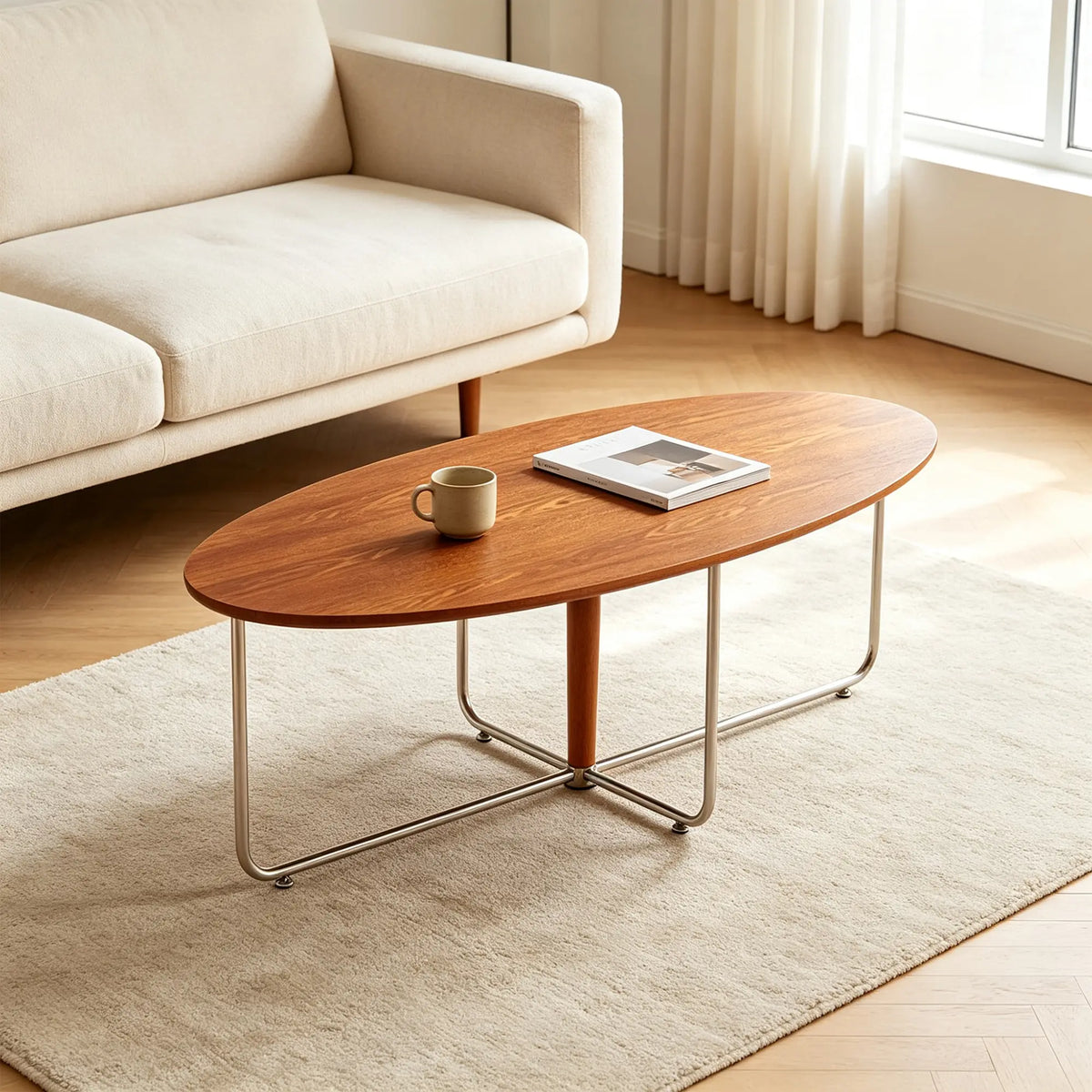 LIVARA Bauhaus Coffee Table Soft Curved Design Rounded Edges Spacious Top for Living Room Sofa Area Lounge - Brown