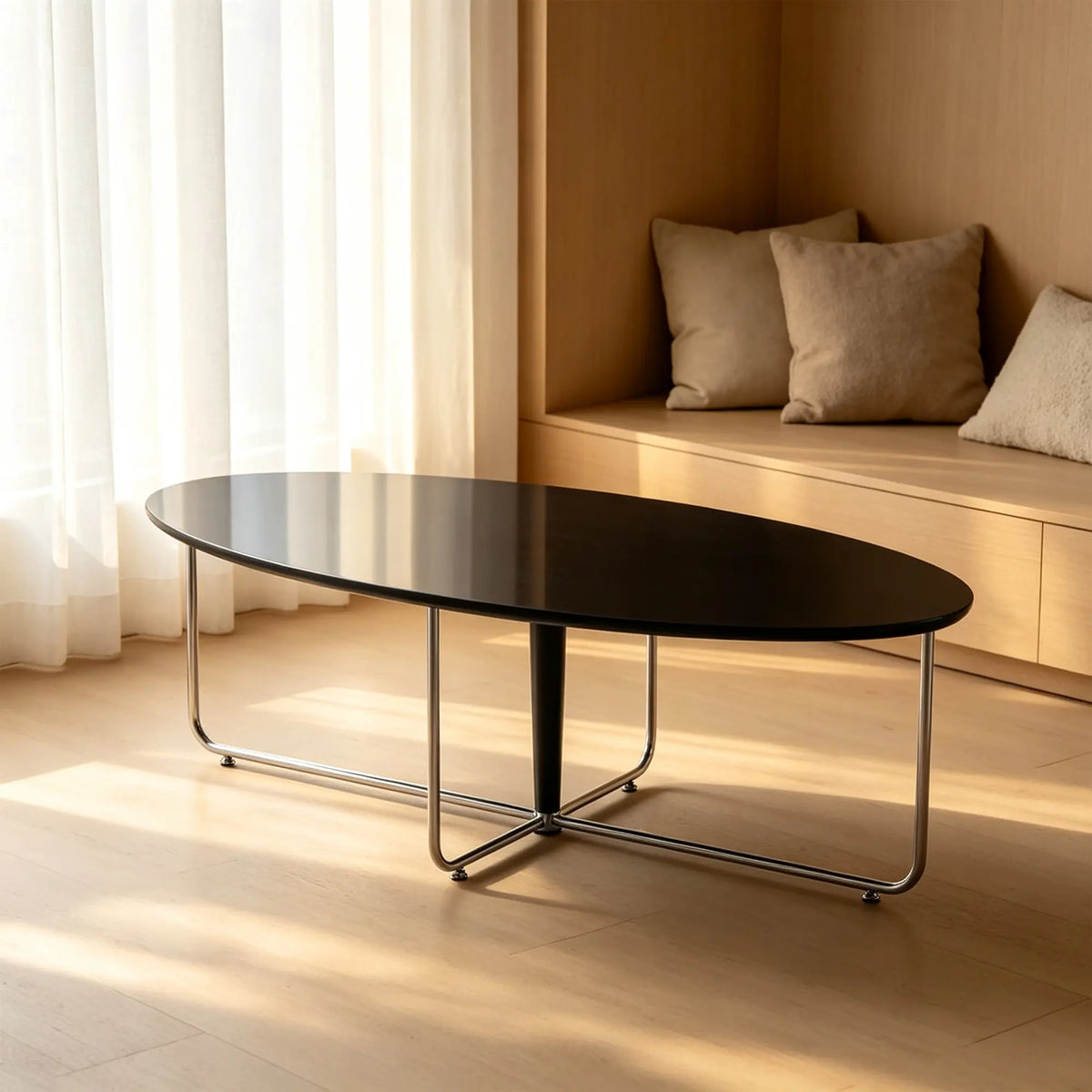LIVARA Bauhaus Coffee Table Soft Curved Design Rounded Edges Spacious Top for Living Room Sofa Area Lounge - Black