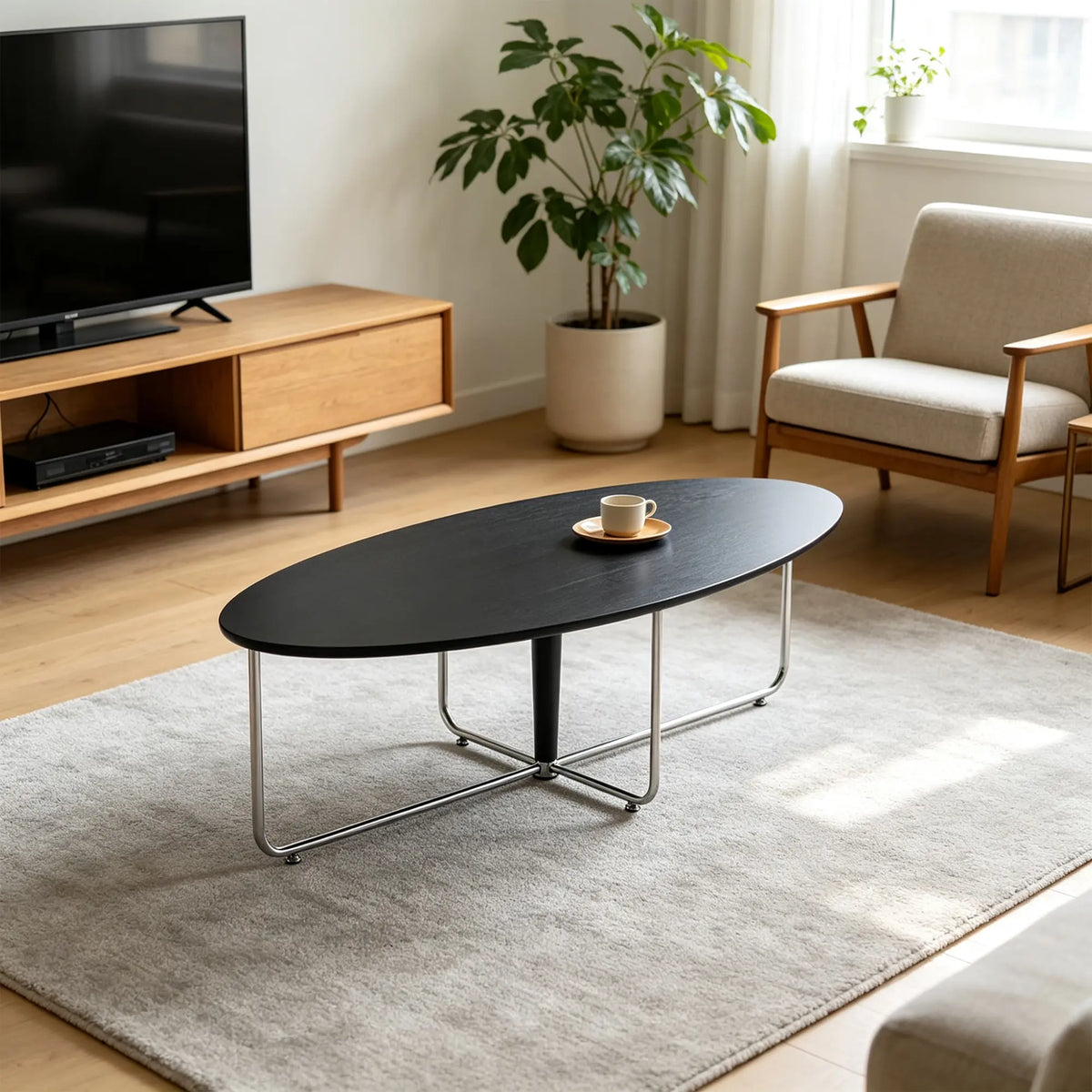 LIVARA Bauhaus Coffee Table Soft Curved Design Rounded Edges Spacious Top for Living Room Sofa Area Lounge - Black