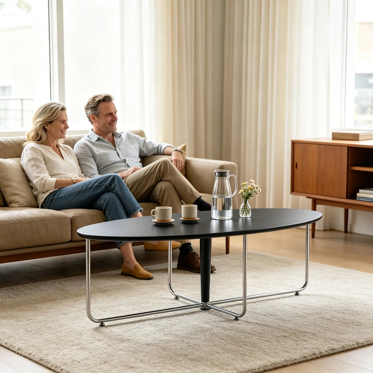 LIVARA Bauhaus Coffee Table Soft Curved Design Rounded Edges Spacious Top for Living Room Sofa Area Lounge - Black