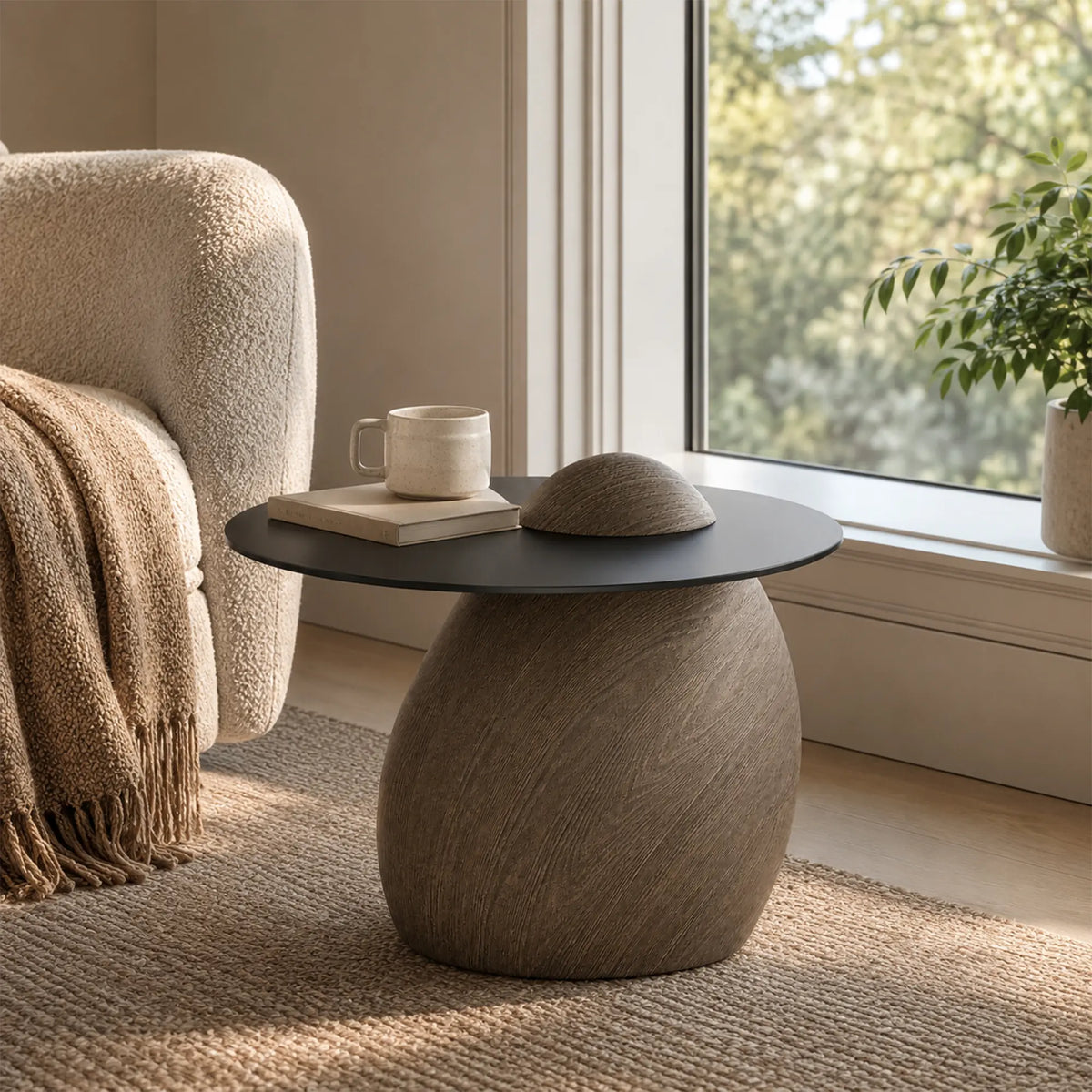 LIVARA Modern Side Table Compact Sintered Stone Top Warm Minimalist Style for Living Room Balcony Bedroom Lounge - Brown