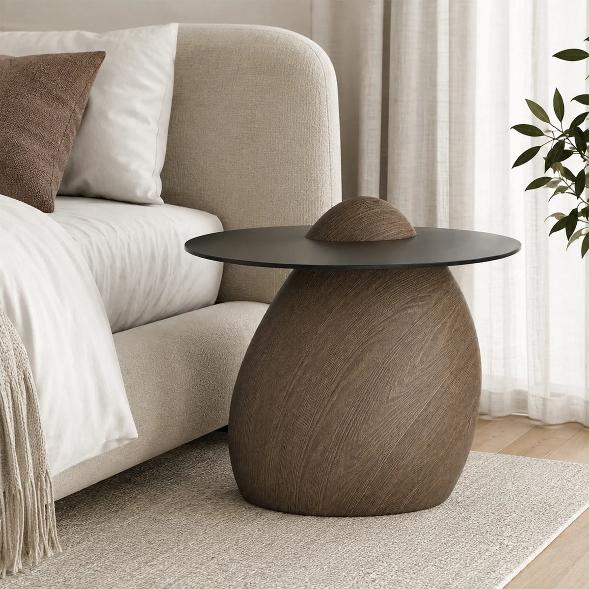 LIVARA Modern Side Table Compact Sintered Stone Top Warm Minimalist Style for Living Room Balcony Bedroom Lounge - Brown