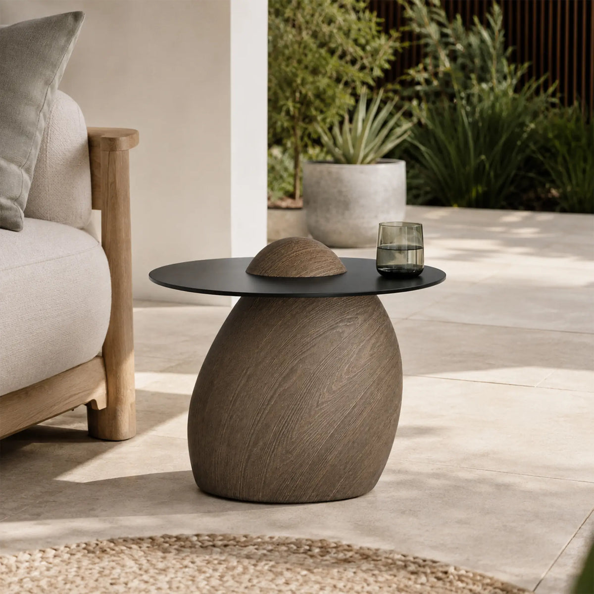 LIVARA Modern Side Table Compact Sintered Stone Top Warm Minimalist Style for Living Room Balcony Bedroom Lounge - Brown