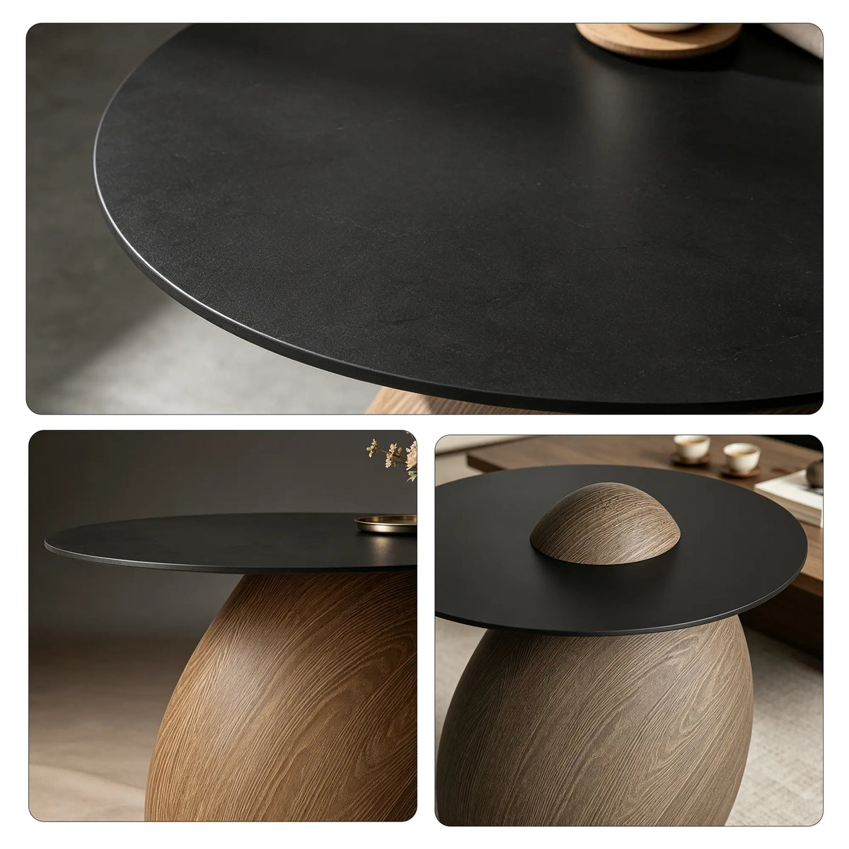 LIVARA Modern Side Table Compact Sintered Stone Top Warm Minimalist Style for Living Room Balcony Bedroom Lounge - Brown