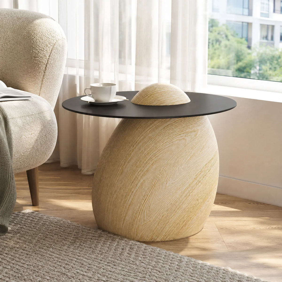 LIVARA Modern Side Table Compact Sintered Stone Top Warm Minimalist Style for Living Room Balcony Bedroom Lounge - Wood