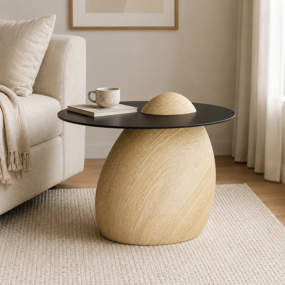 LIVARA Modern Side Table Compact Sintered Stone Top Warm Minimalist Style for Living Room Balcony Bedroom Lounge - Wood