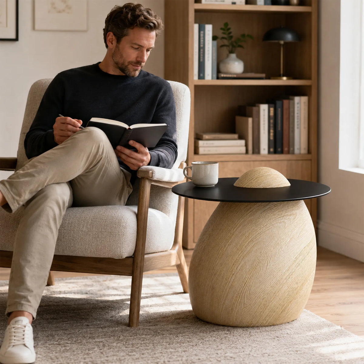 LIVARA Modern Side Table Compact Sintered Stone Top Warm Minimalist Style for Living Room Balcony Bedroom Lounge - Wood