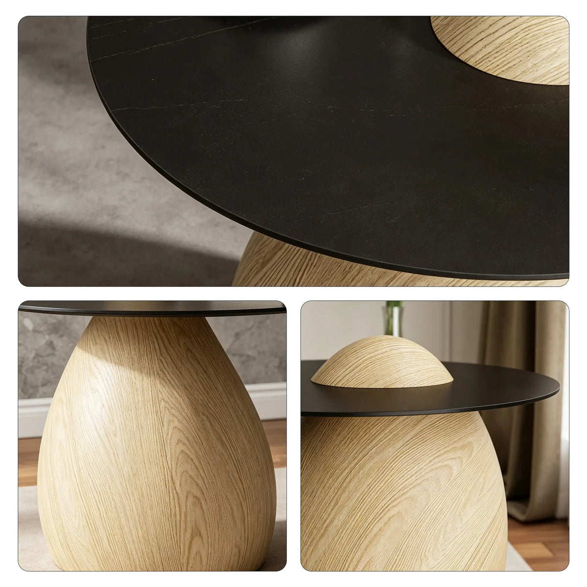 LIVARA Modern Side Table Compact Sintered Stone Top Warm Minimalist Style for Living Room Balcony Bedroom Lounge - Wood