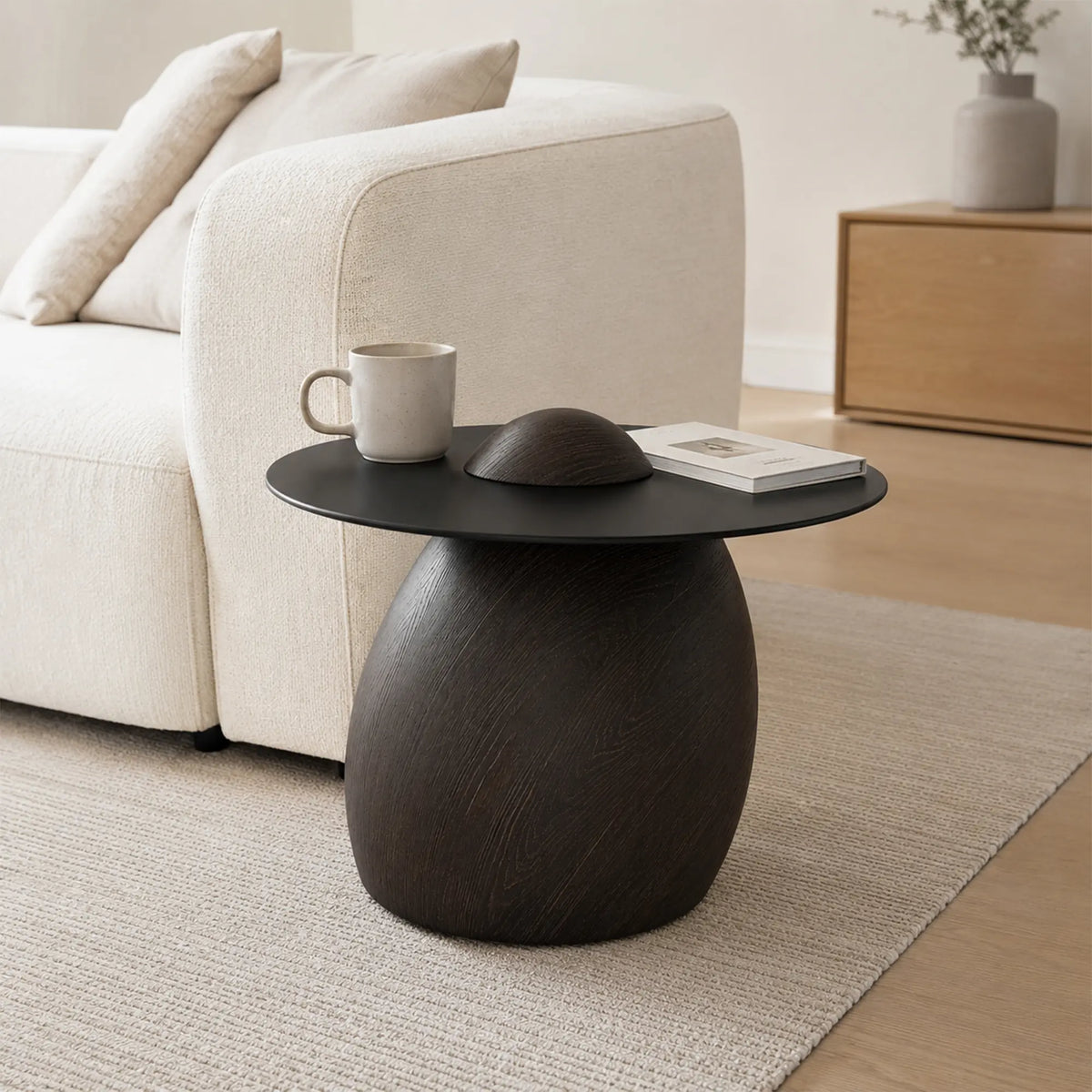 LIVARA Modern Side Table Compact Sintered Stone Top Warm Minimalist Style for Living Room Balcony Bedroom Lounge - Black