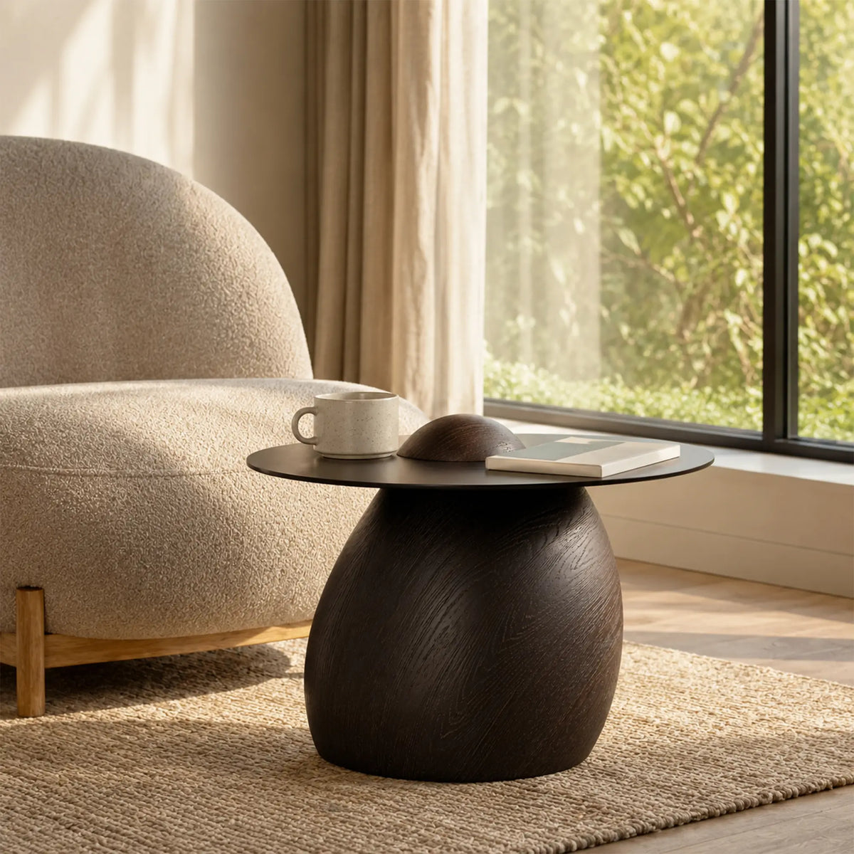 LIVARA Modern Side Table Compact Sintered Stone Top Warm Minimalist Style for Living Room Balcony Bedroom Lounge - Black